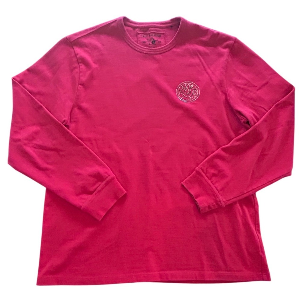 True Religion Varsity Crew Long Sleeve T-Shirt XL Red Rhinestone Logo Streetwear